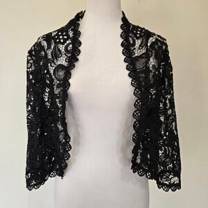 Jones New York Black Crochet Lace Bolero Jacket Cardigan Sz XL Party Cocktail